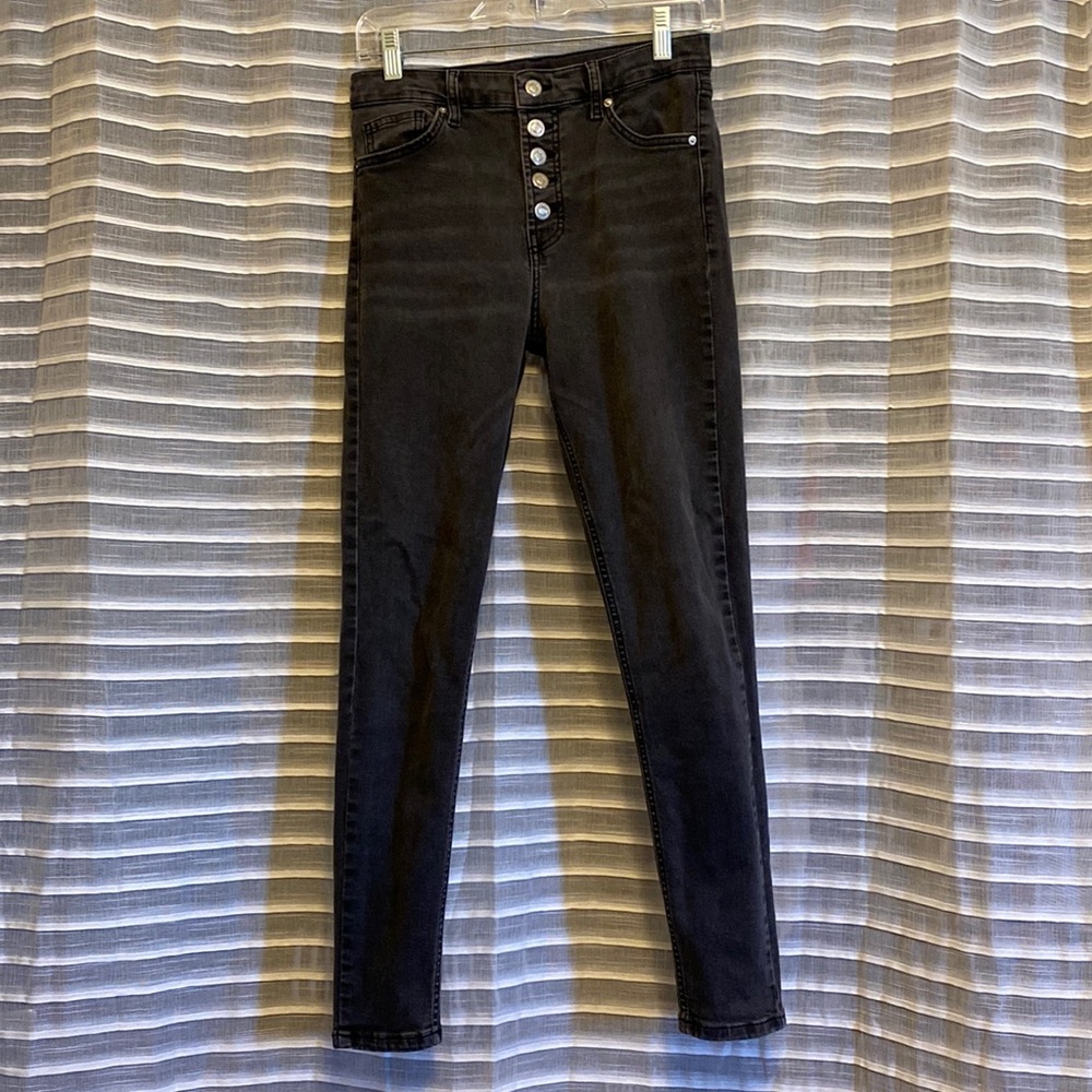 TOPSHOP 5 Button Fly Jamie Faded Black Skinny Jeans - w30 l32